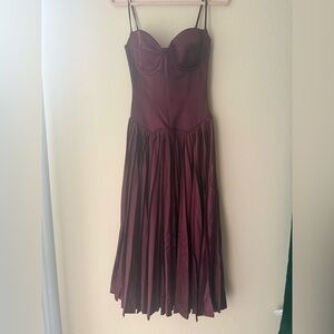 House of Cb Beau Wine Pleated Midi dress